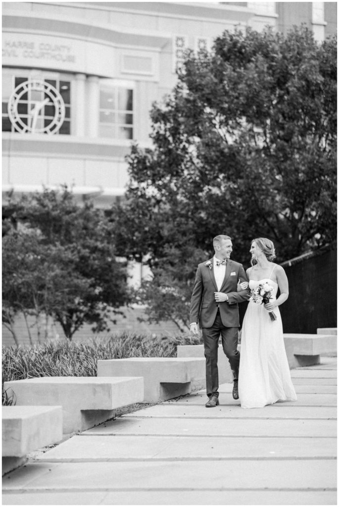 Courthouse elopement with a bride and groom walking together