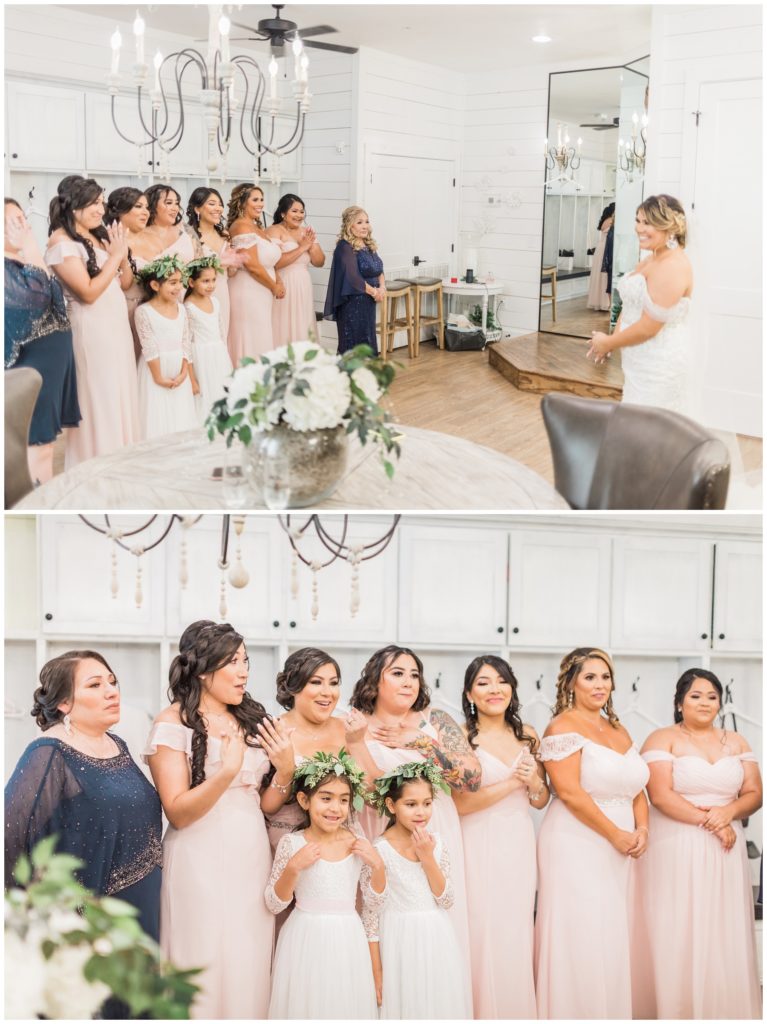 the bride's first look with bridal party
