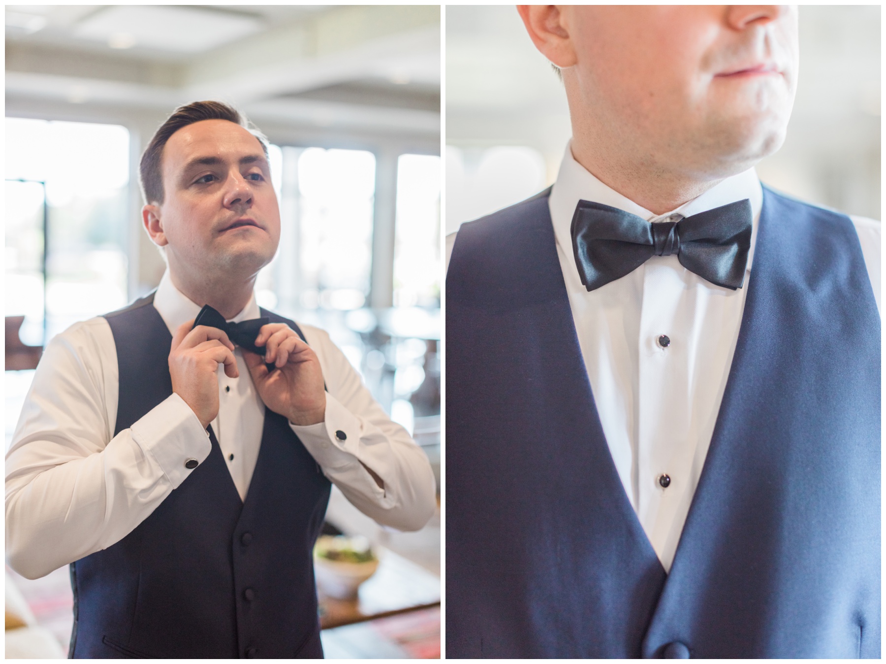 groom getting ready for intimate fall wedding in Houston