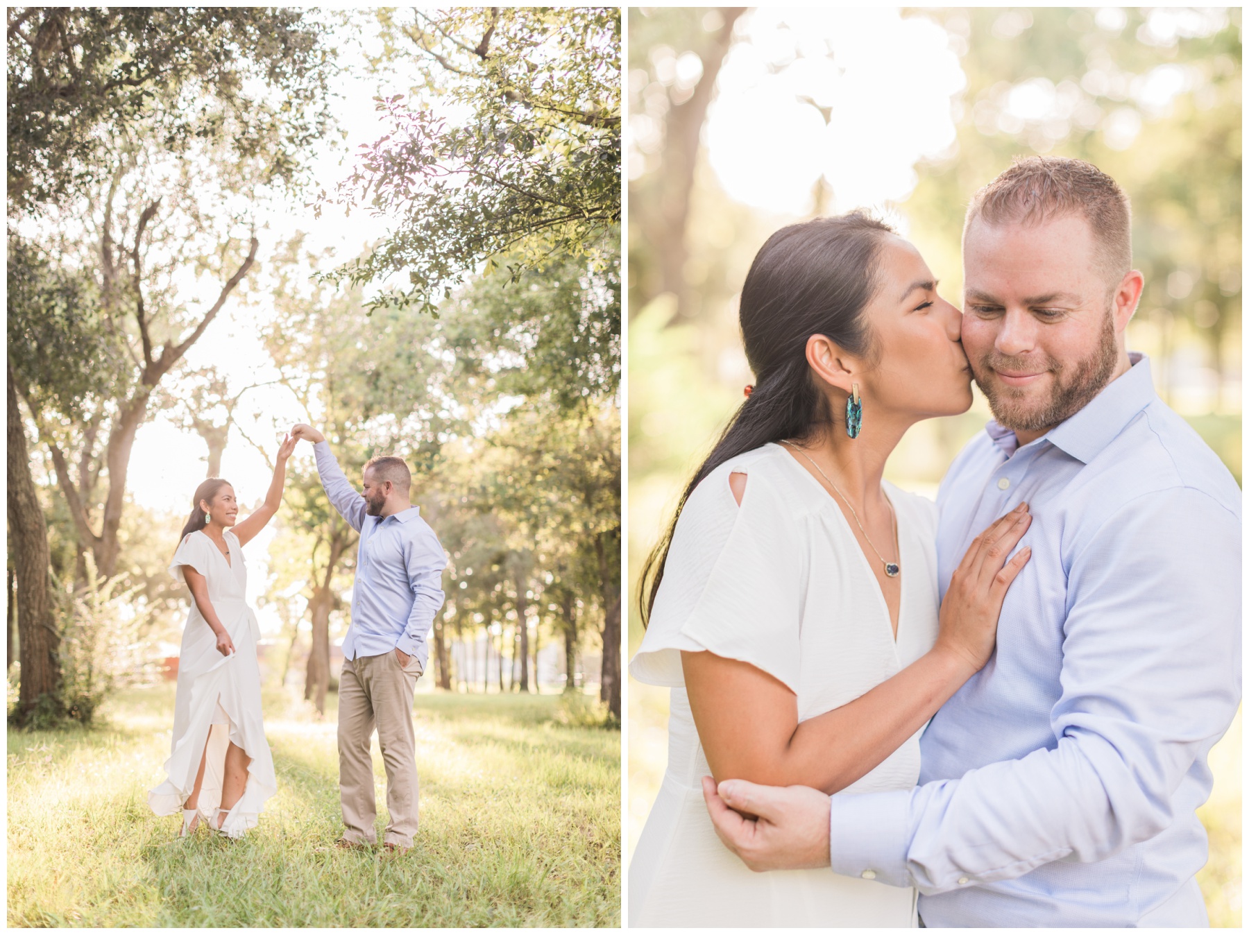 Bride wearing a white dress and turquoise jewelry for her engagement session