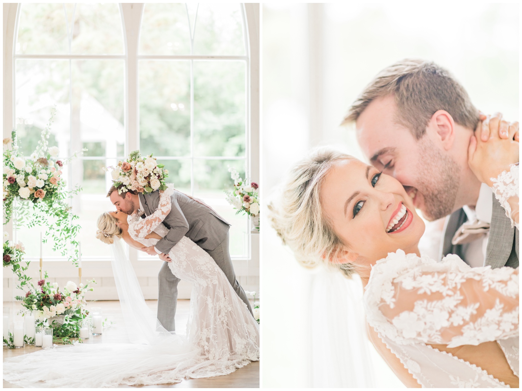 Indoor wedding ceremony at The Trinity Farmhouse at The Springs in Wallisville