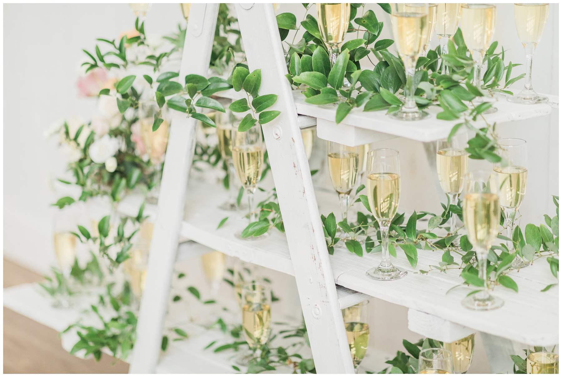 Champagne display with fresh flowers