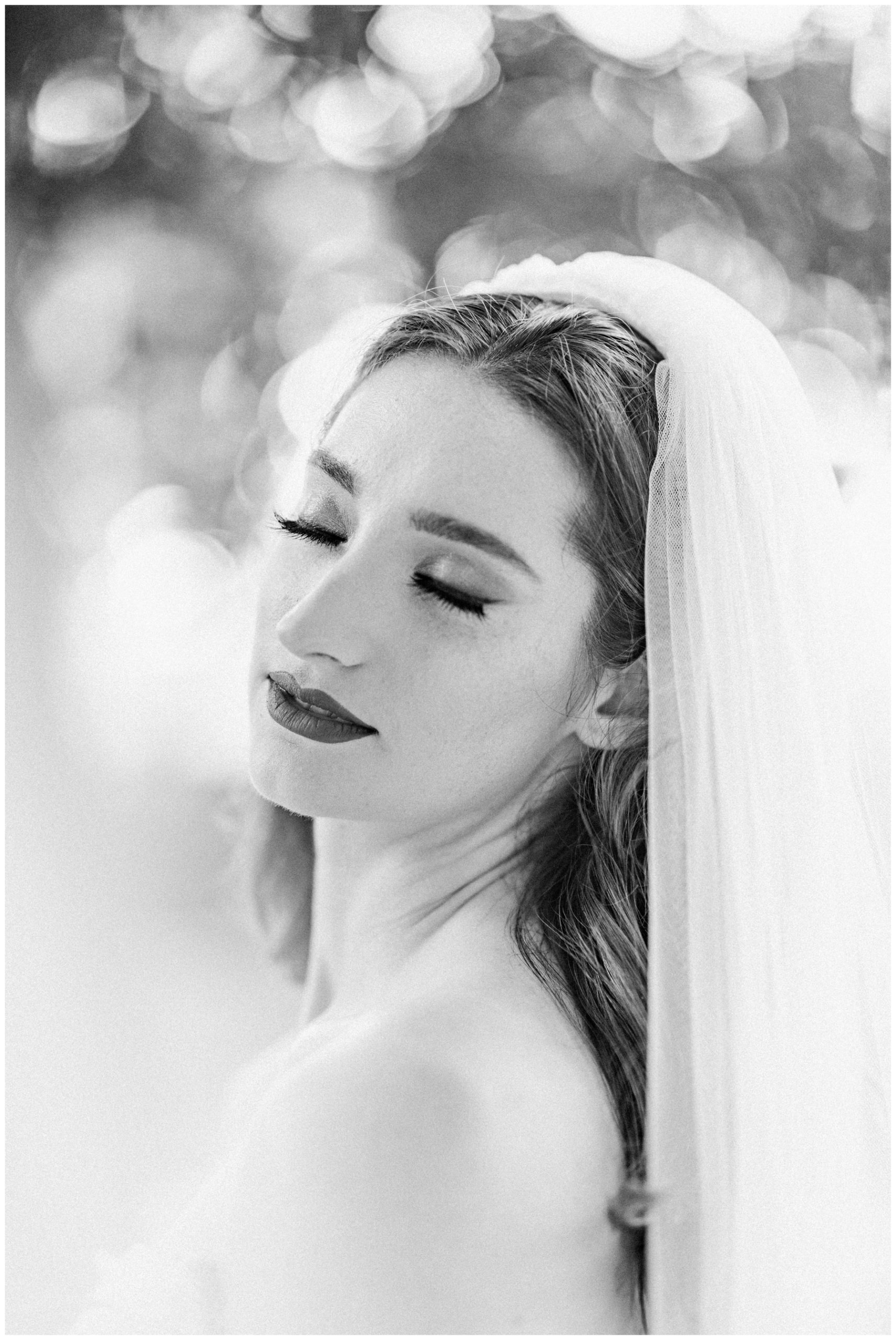 Black and white bridal session portraits