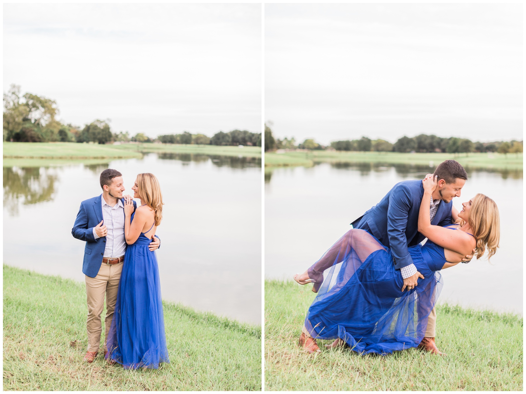Formal engagement session by a lake in Houston, Texas
