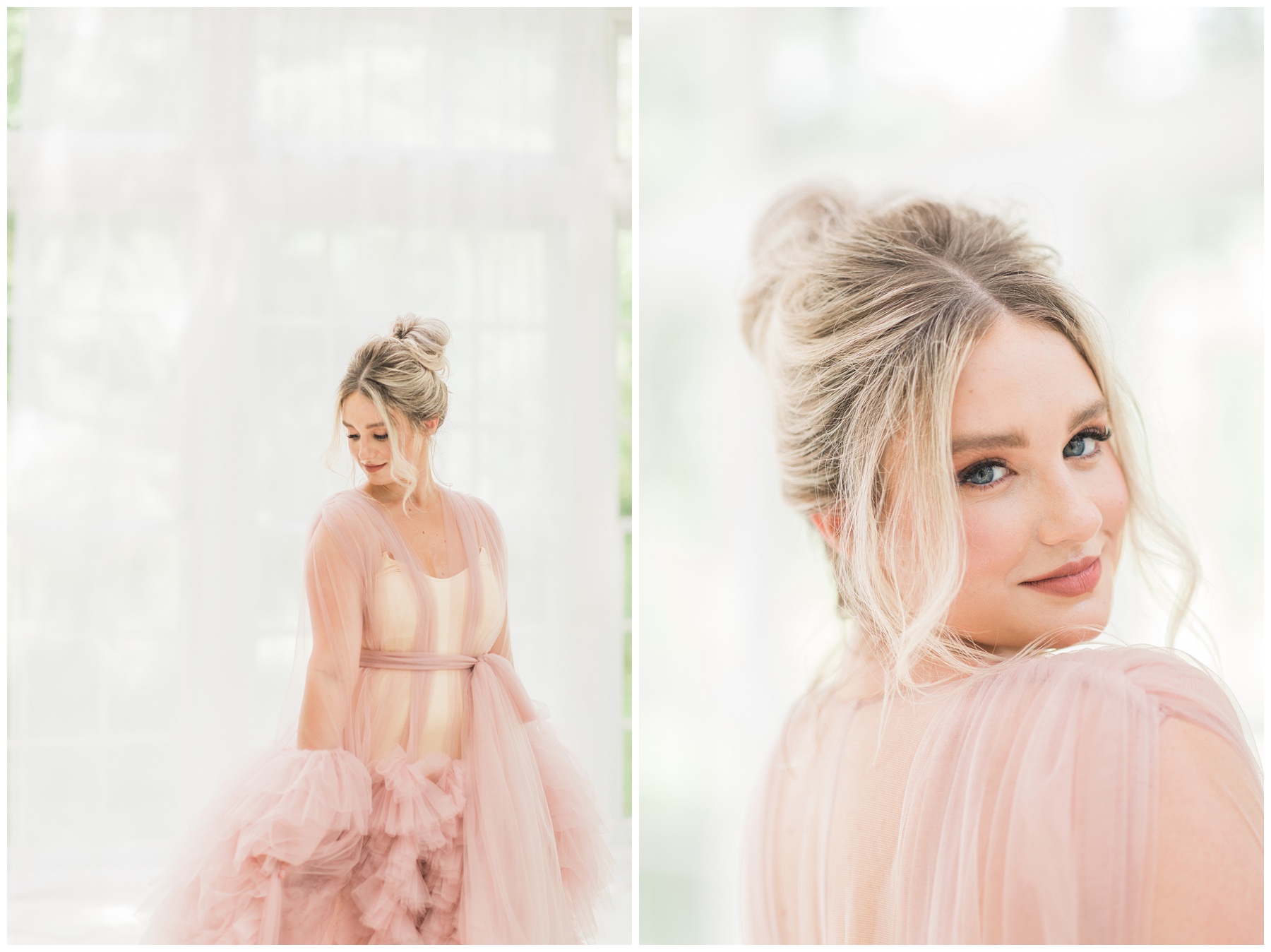 Bride in a blush ruffled gown
