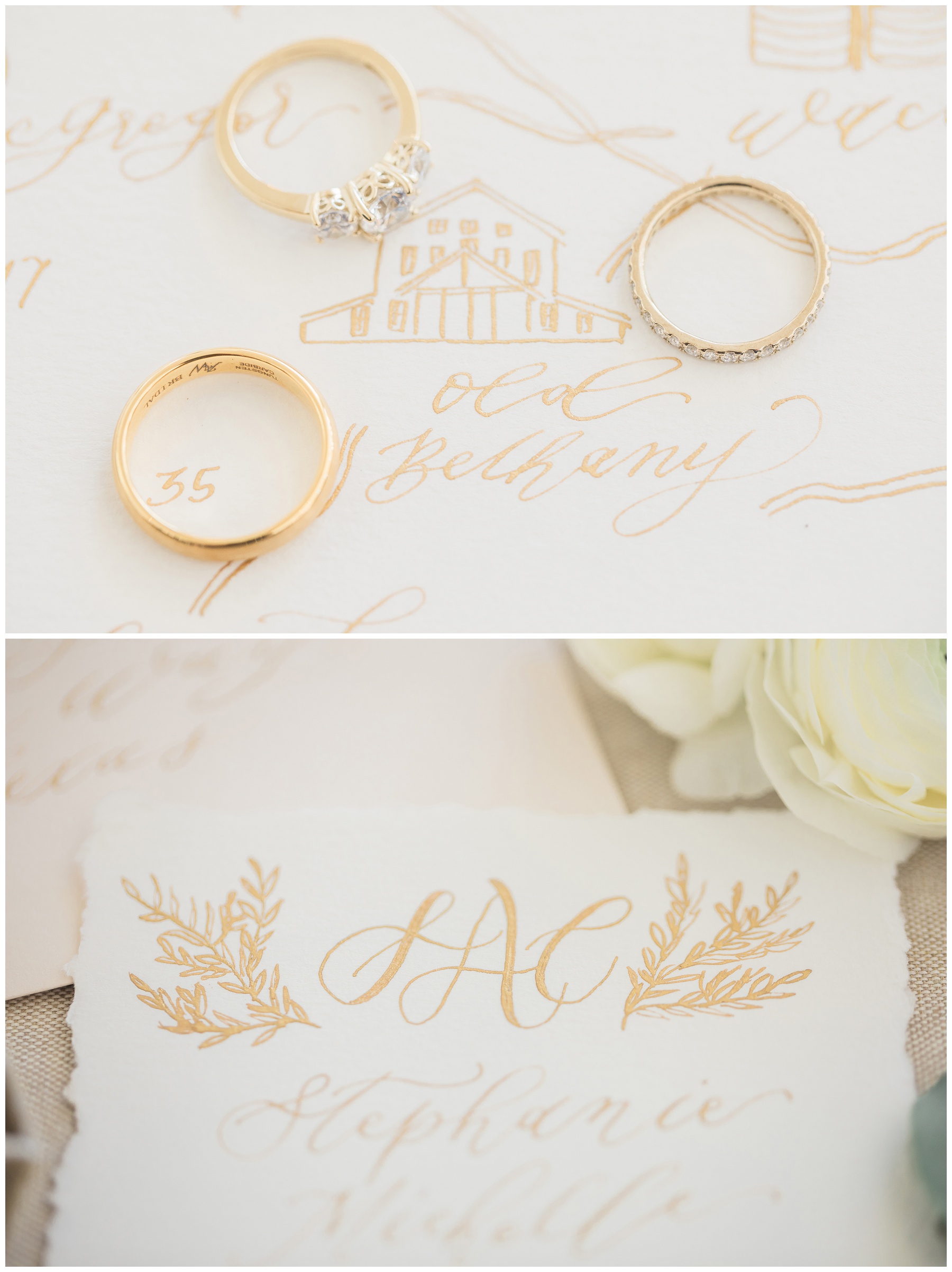 Gold wedding stationery by Cottonwood Print