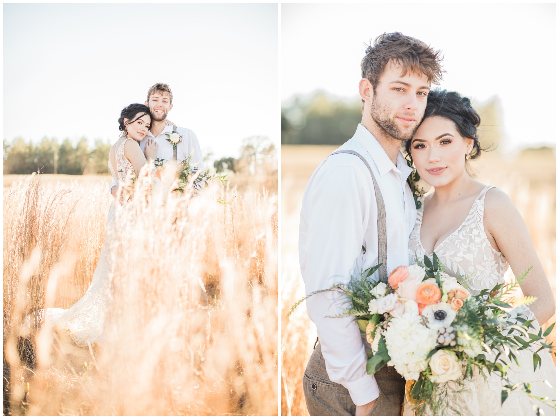 Bride and groom pose for their elopement session at golden hour