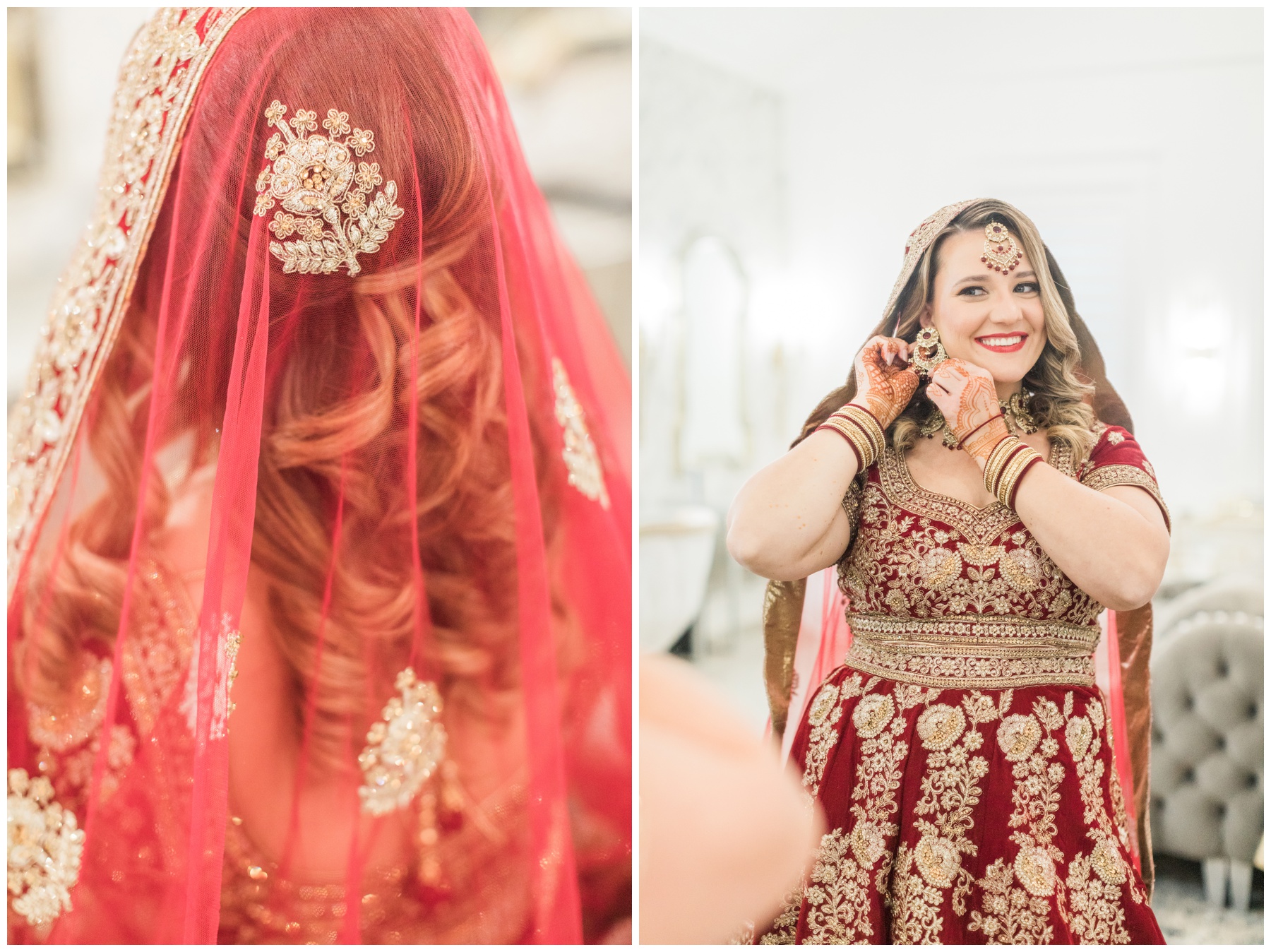Bride getting ready for her traditional Indian wedding at The Peach Orchard