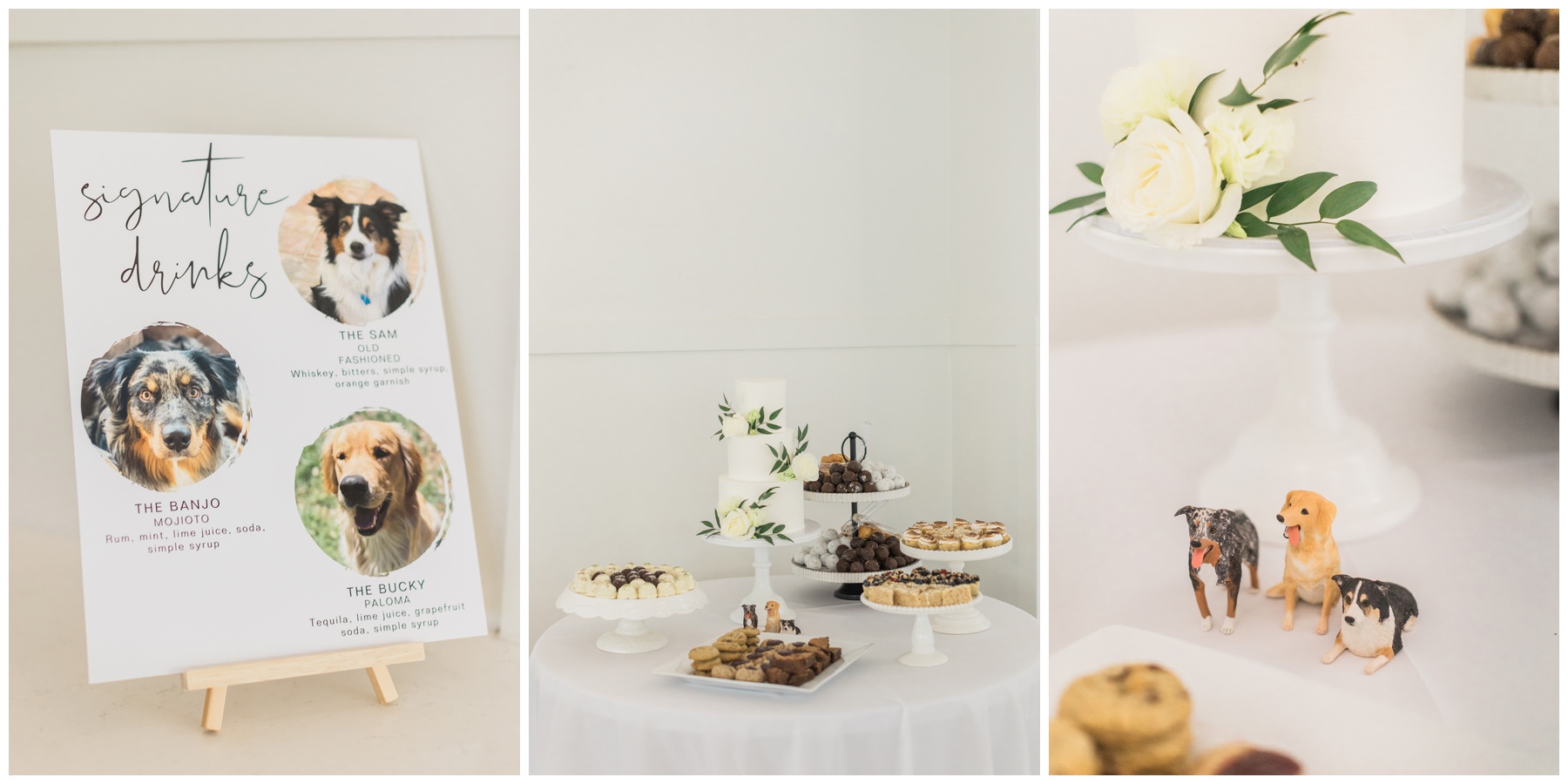 Signature drink sign with photos of the bride and groom's pets
